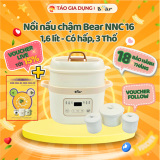 Nồi nấu cháo chậm Bear 1,6L SB-NNC16 - 3 Thố sứ, 6 chế độ ninh nấu hầm hấp, hẹn giờ - Bản tiếng Việt