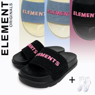 TẶNG VỚ] E07 - Dép ELements Classic Denim unisex chữ thêu - ( Slipper ) Dép Elements vải jean đế bằng nam nữ - Elements