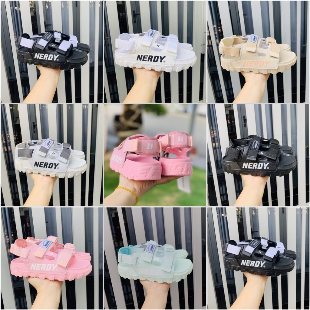 Giày sandal Nerdy nerrdy nam nữ đế cao 4cm, quai da phối dù êm bền, quai hậu có thể tháo rời thành d