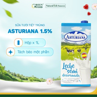 Sữa Tươi Tiệt Trùng ASTURIANA tách béo 1L - Béo ít 1,5%, Không Đường Phù hợp Ăn Kiêng từ Tây Ban Nha