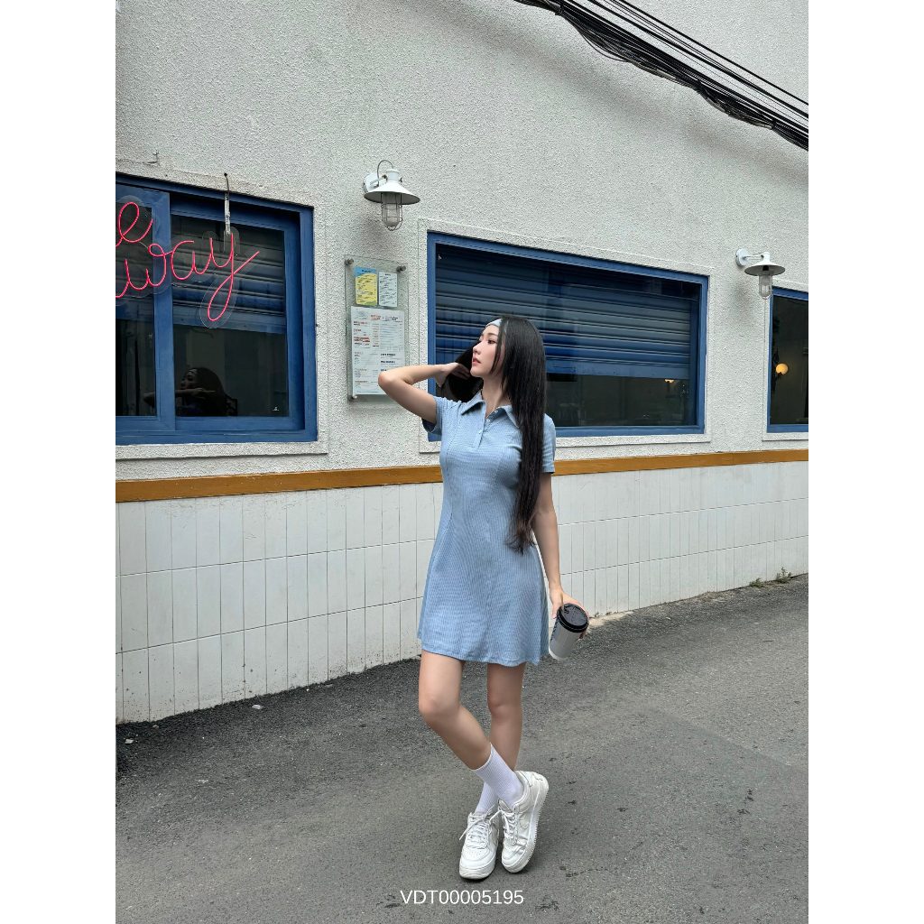 Đầm thun polo nữ VMSTYLE Váy dài form chữ A chiết eo dáng ngắn chất thun cotton cao cấp - VDT00005 | BigBuy360 - bigbuy360.vn