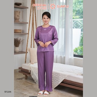  Đồ bộ mặc nhà nữ lụa satin jacquard ht áo tay lỡ quần dài SP2206 