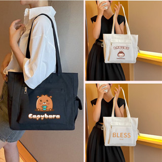  Túi Tote Đeo Vai Vải Canvas Có Khóa Kéo Miệng Túi Xách Nữ Cầm Tay Đựng Đồ Cá Nhân Đi Học Đi Chơi Tiện Lợi 