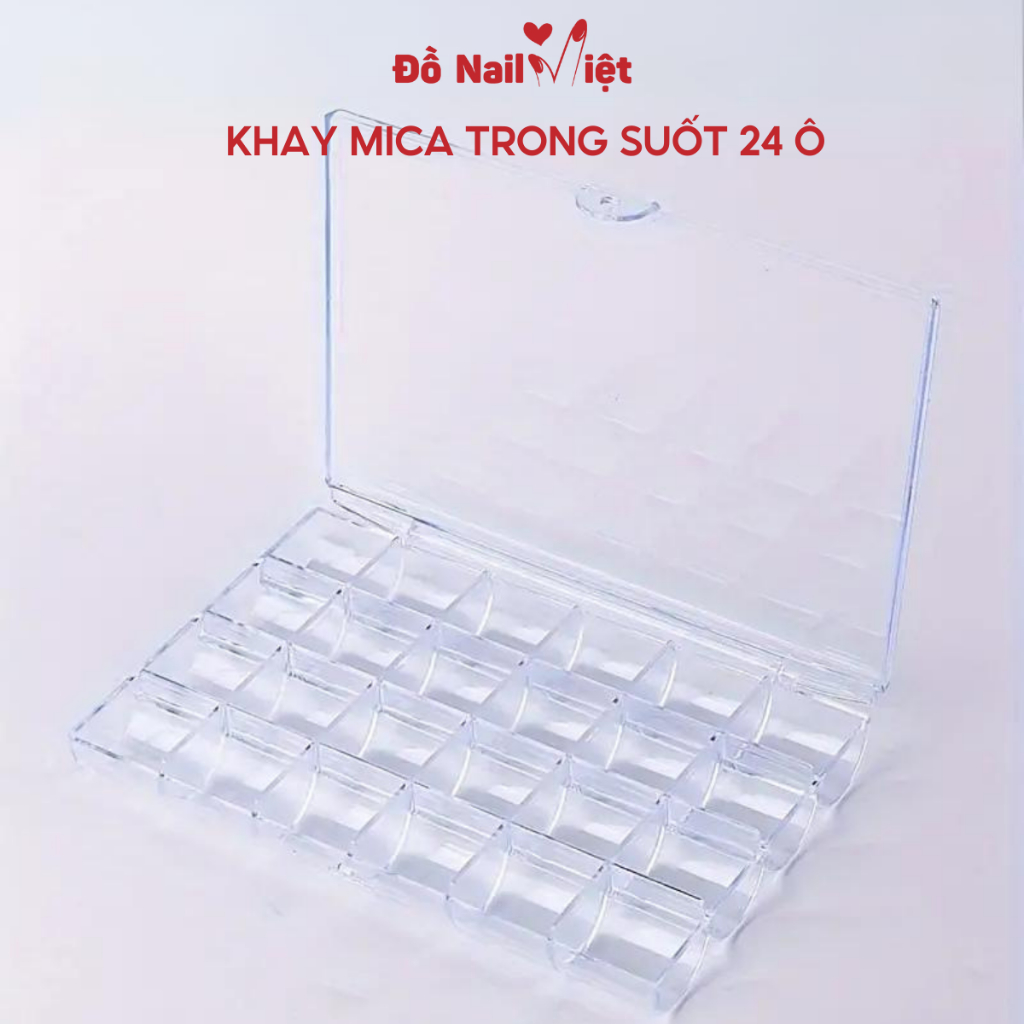 Khay mica trong suốt 24 ô đựng phụ kiện nail, đá nail -ĐỒ NAIL VIỆT