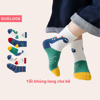 Set 5 Tất Vớ Khủng Long Cho Bé Trai Và Bé Gái GUDLOOK Cotton Khử Mùi, Thấm Hút, Dễ Chịu