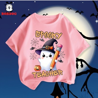 Áo phông cộc tay bé gái BOBDOG chất cotton mềm mịn thoáng mát in hình Spooky Halloween ngộ nghĩnh