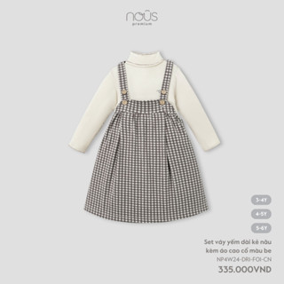 Nous Kid Bộ váy yếm kẻ váy phối cùng áo giữ nhiệt bé gái chất liệu ấm áp cho bé từ 15-23kg BST T10