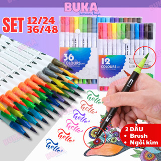 Bút dual brush pen fineliner set 12 24 36 48 bút calligraphy phụ kiện