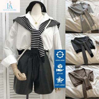 Khăn Choàng Giả Áo Kiểu Sọc Ngang Bắt Vai Chất Len Dệt Kim Phong Cách Hàn Quốc Phù Hợp Mùa Thu Đông Cho Các Bạn Nữ