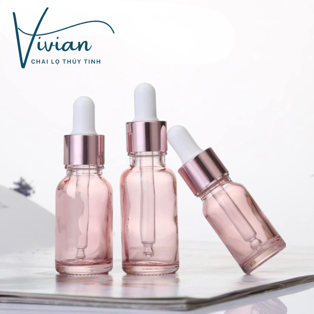 Chai lọ đựng tinh dầu, chai chiết serum thủy tinh màu hồng - Hàng loại đẹp, sang trọng, hiện đại