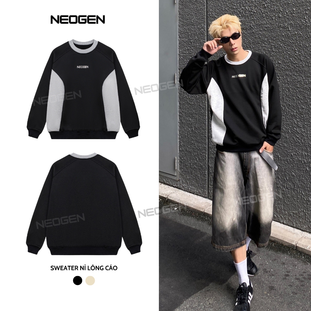 Áo Sweater Nam Nữ Unisex Local Brand NEOGEN ST07 Nỉ Lông Cáo Ấm Áp Form Rộng Phong Cách Basic, Cá Tí