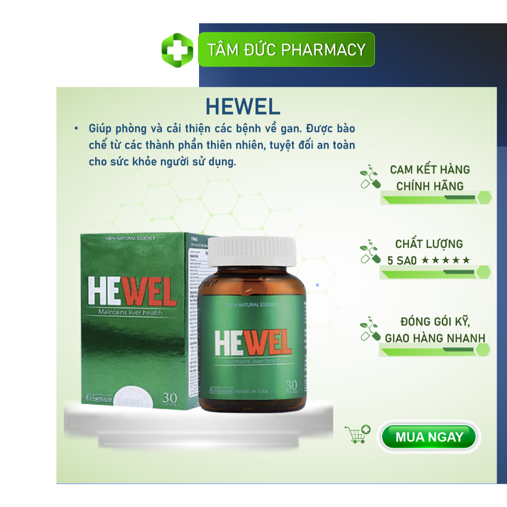 HEWEL [Hộp 30 viên] - Viên uống hỗ trợ giải độc gan, hạ men gan, gan nhiễm mỡ [ECO GREEN]