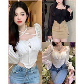 Áo croptop cúp ngực nữ tay dài phồng chất vải chiffon siêu nhẹ và mát (có bigsize) - A08