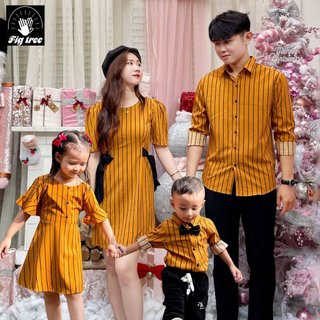 Set Sơ Mi Váy Gia Đình Fig Tree Sọc Đứng Vàng Đen( ms 145C)