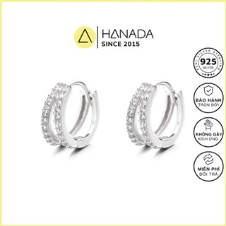  Khuyên Tròn Bạc 925 HANADA Vòng Tròn Đính Đá Song Song 1100 E2 