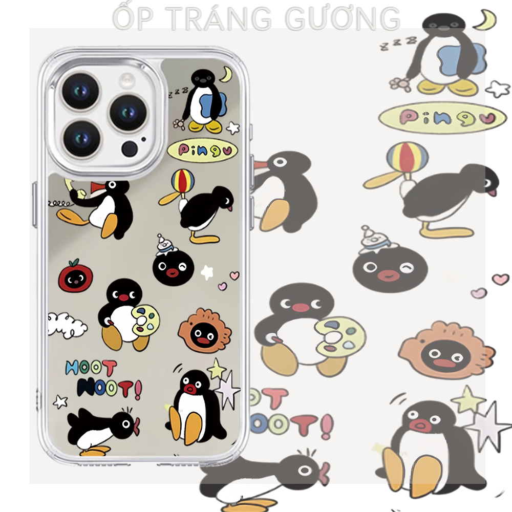 Ốp Lưng Iphone Tráng Gương Penguin Cho IP 11 12 13 14 15 16 Pro Plus Promax Xsm [02042MJ]