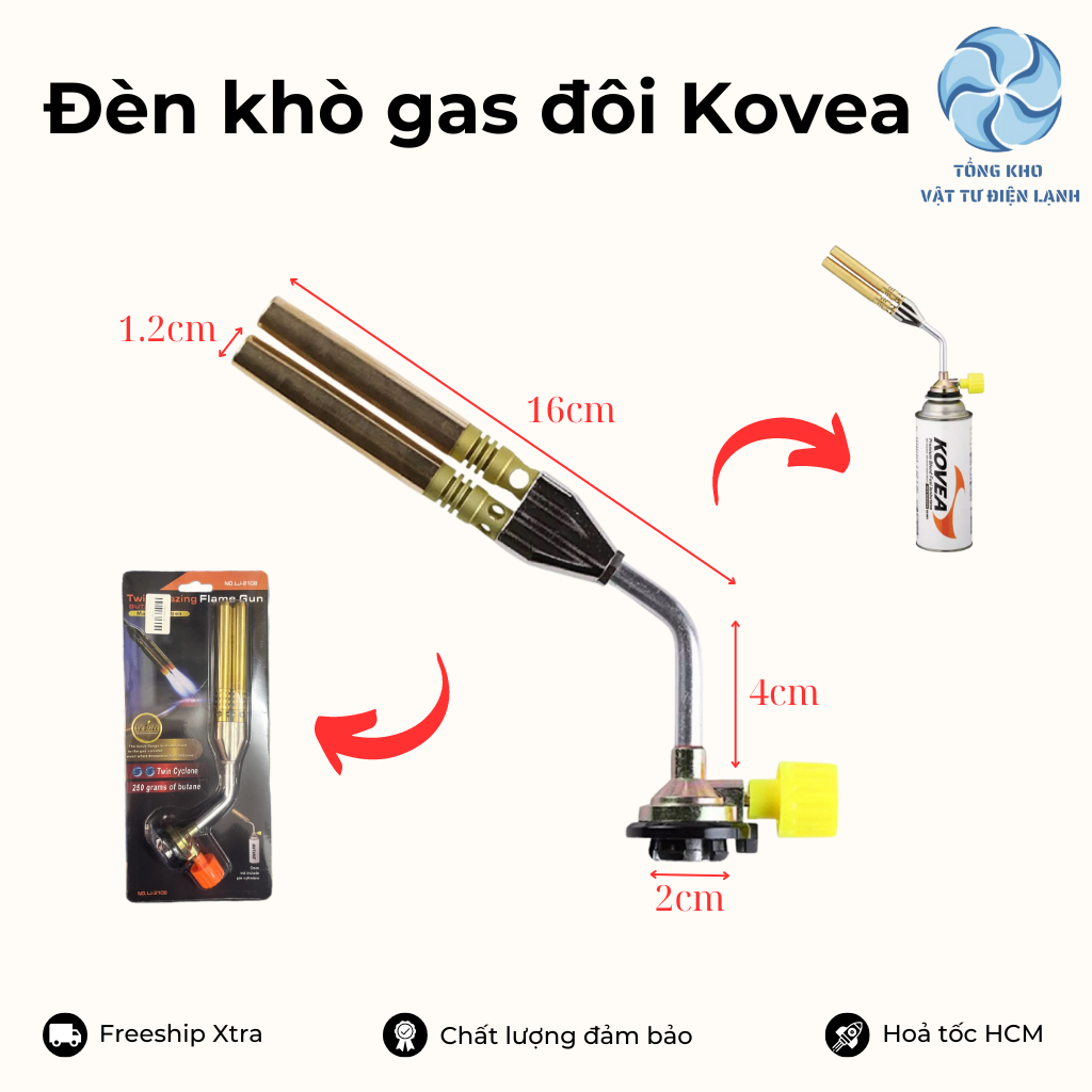 Đèn khò gas đôi Kovea KT-2108_ Đèn khò gas hai mỏ Kovea - Đầu khò gas hai đầu - khò gas 2 ống đồng