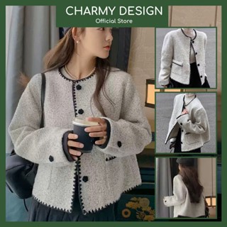 Áo Khoác Dạ Tweed Nữ Nary Hai Lớp Có Đệm Cầu Vai, Áo Khoác Blazer Vải Dạ Tweed Thanh Lịch Charmy Design