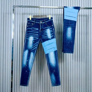 quần bò nam xanh vảy sơn vá khuyết tật đùi bốn cúc