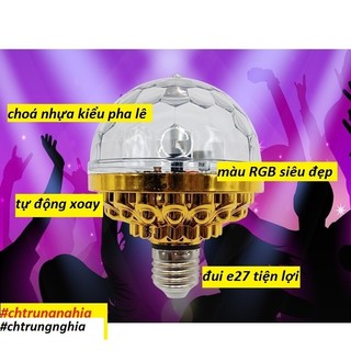  Đèn Led Cầu Xoay RGB Pha Lê 7 Màu Đế Vàng Chui E27 