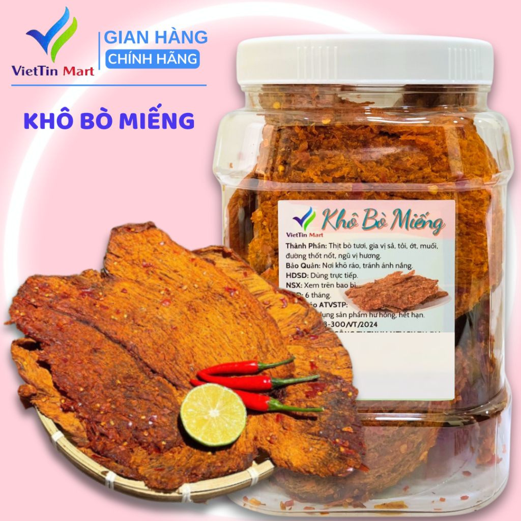 Khô Trâu Miếng Viettin Mart Hũ 500g
