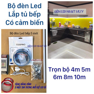 Đèn Led lắp tủ bếp, kệ,tủ quần áo có cảm biến trọn bộ 4m 5m 6m 8m 10m, tặng băng dính , phụ kiện đầy đủ