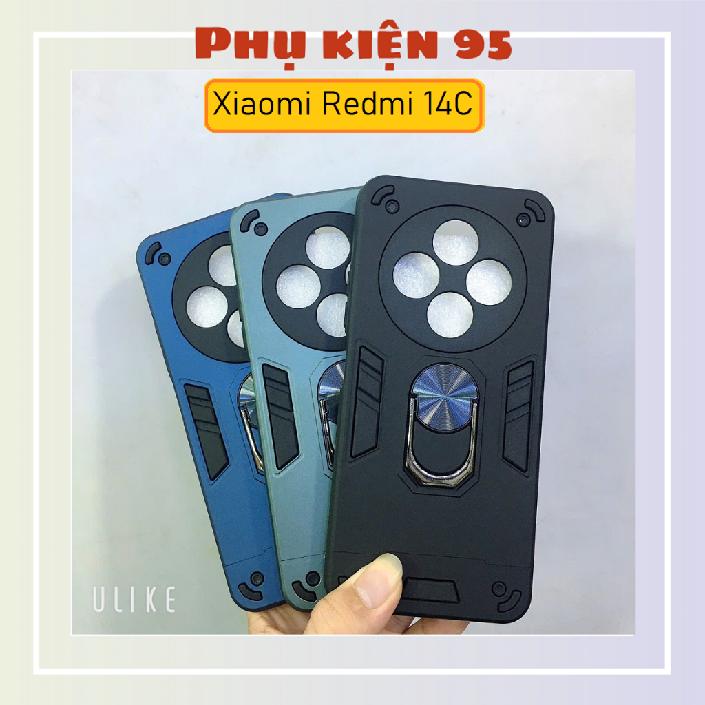 Ốp lưng Xiaomi Redmi 14C chống sốc kèm giá đỡ, chống va đập viền dẻo