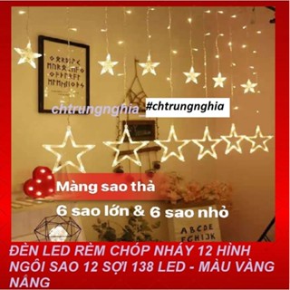 BỘ ĐÈN LED CHÓP NHÁY 12 HÌNH NGÔI SAO 12 SỢI 138 LED - MÀU VÀNG NẮNG