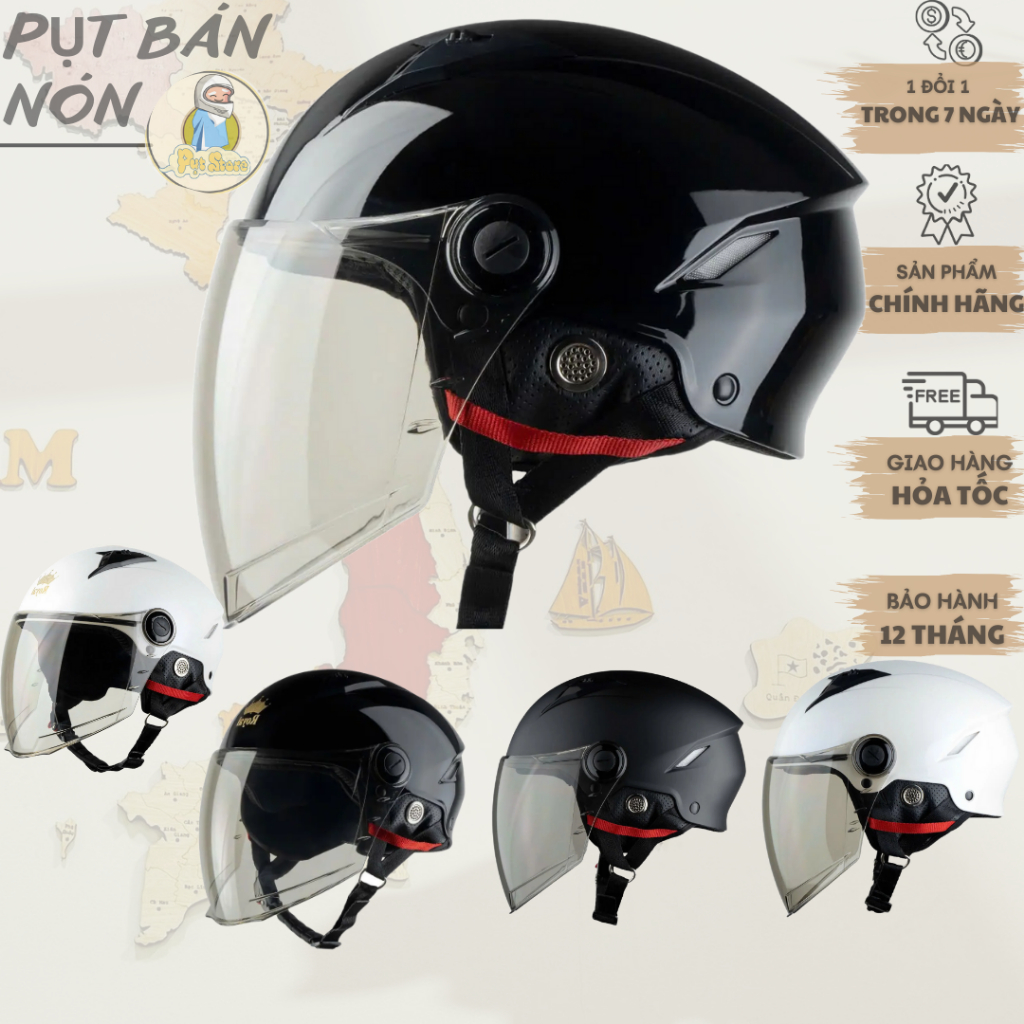 Mũ Nón Bảo Hiểm Nửa Đầu 1/2 ROYAL M739 Đen Bóng Có Kính Dể Tháo Helmet Kính Dài [CHÍNH HÃNG]
