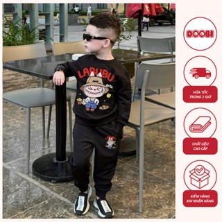 Bộ quần áo nỉ 2 da dài thu đông in LABUBU bánh mì cho bé trai bé gái từ 10-63kg DOOBI BT63