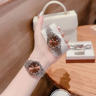 A.13. [Tặng Kèm Dụng Cụ Cắt Dây] Đồng Hồ Nữ Haleii Dây Kim Loại Mặt Tròn Viền Băm Sang Trọng Khoá Thông Minh