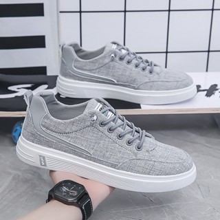 Giày Sneaker Thể Thao Nam Vải Lanh Màu Ghi Và Đen Kiểu Dáng Mới