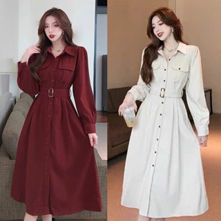 Váy nhung dáng dài, váy nữ cổ sơ mi dài tay kèm đai, sang chảnh tiểu thư, phong cách trẻ trung công sở 7.Beautiful V184