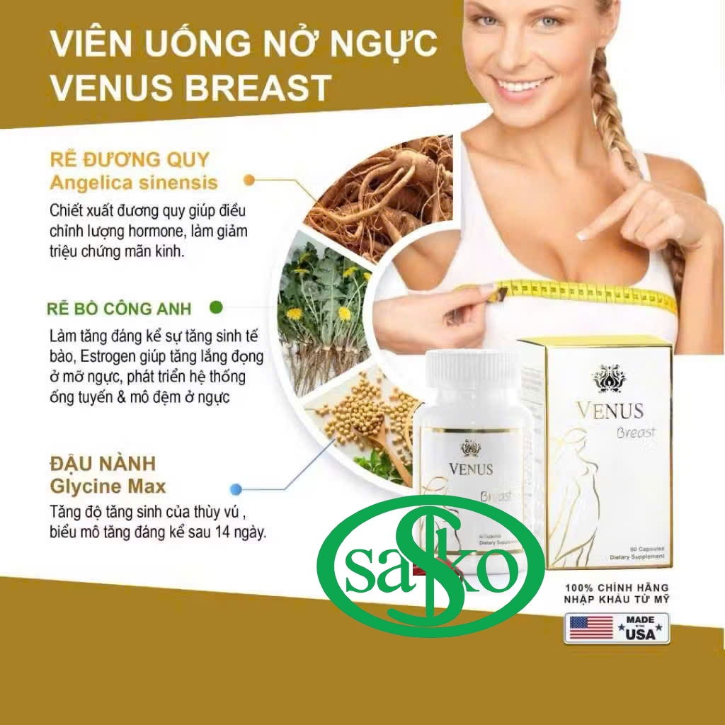 Tăng vòng 1 VENUS BREAST (CHÍNH HÃNG MỸ) viên uống nở ngực và  săn chắc hơn. Lọ 60 viên