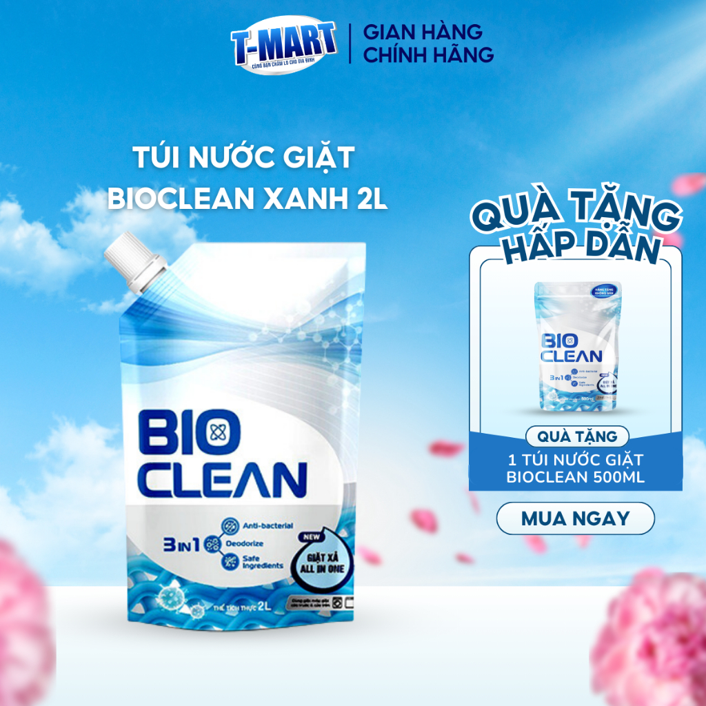 Nước Giặt Xả BIO-CLEAN Xanh Hương Sunny Sang Trọng Quyến Rũ, Sạch Sâu, Đánh Bay Vết Bẩn Túi 2 Lít