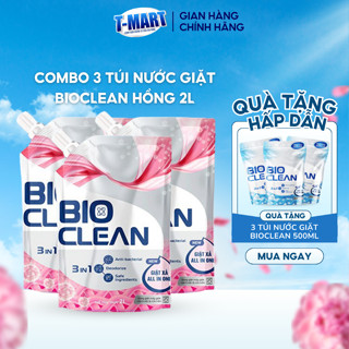  Combo 3 Túi Nước Giặt Xả BIO CLEAN Hồng Hương Nước Hoa Ngọt Ngào Tinh Tế Làm Sạch Sâu Dung Tích 2L 
