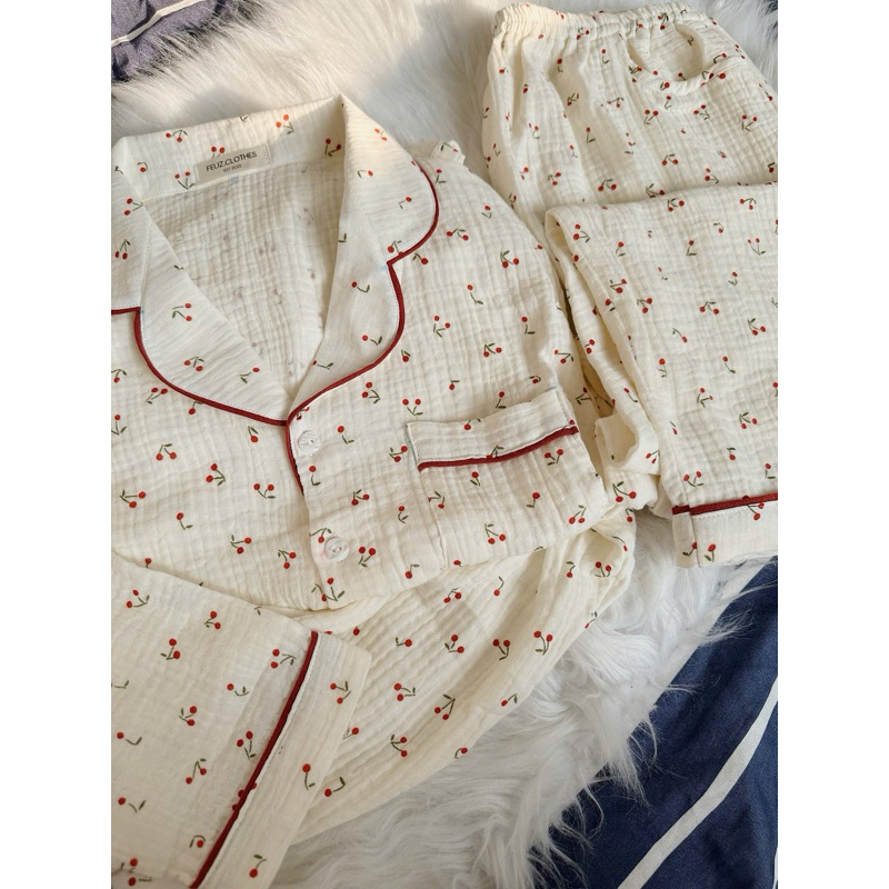 [Feliz.Clothes] Pyjama quần dài tay dài cherry dễ thương
