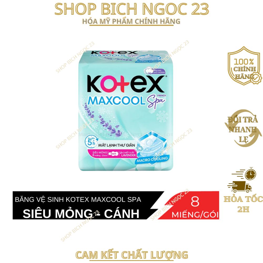 Băng Vệ Sinh Kotex MAXCOOL Siêu Mỏng Cánh 23cm ( 8 Miếng / gói )