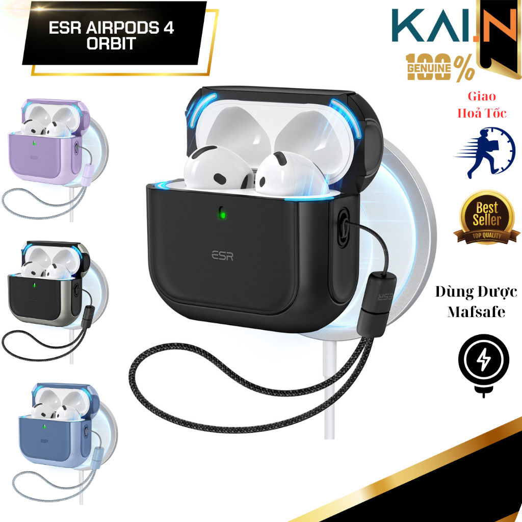 Ốp Case Bao Dành Cho Airpods 4, ESR Orbit Hybrid Case with HaloLock, Sạc từ tính