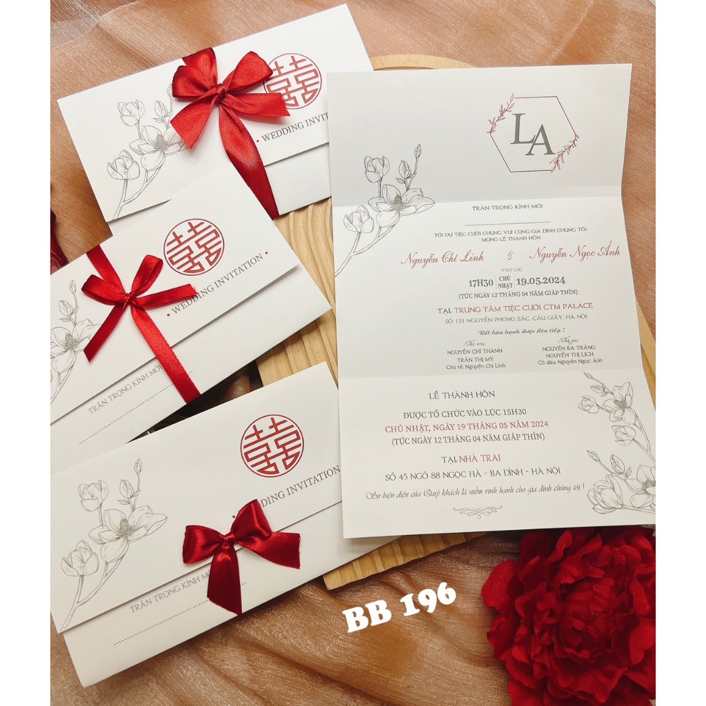 THIỆP CƯỚI HOÀNG KIM TẶNG NƠ XINH ĐỦ MÀU RẺ ĐẸP - Đã bao gồm in nội dung (Vui lòng ib shop nội dung)