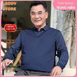 [ Hàng Cao Cấp ] Áo Len Trung Niên nam Lót Nỉ Nhung Mềm Mịn Ấm Áp Phối Cổ Sơ Mi Lịch Lãm, Áo Len Tặng Bố Hàng Quảng Châu