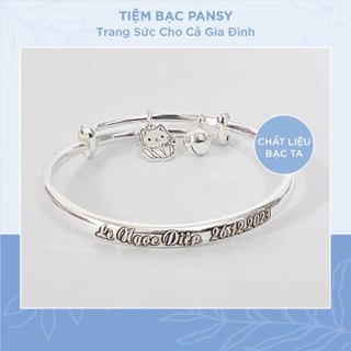 Vòng bạc khắc tên cho bé mix 1 chuông và 1 charm dễ thương theo yêu cầu - Vòng lắc bằng bạc ta an toàn cho trẻ em PANSY