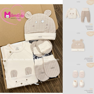 Mắmkids [ nous]-Set Quà Sơ Sinh 3-5.5 kg  Cho Bé Kèm Hộp Theo đơn Chất Liệu Mềm Mại(1 bộ+1mũ+1đôi BTay+1đôi Bchan)