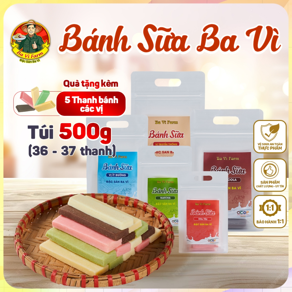 Bánh Sữa Ba Vì Nguyên Chất Chuẩn Vị Xưa - Túi 500gr ( 36 37 thanh bánh ) Đầy Đủ Hương Vị BAVIđơn