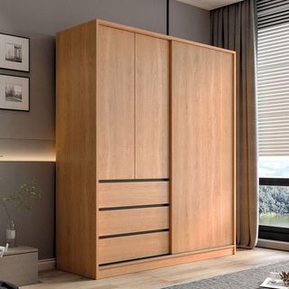 Tủ gỗ cửa lùa kết hợp 3 ngăn kéo phong cách hiện đại - Tủ quần áo gỗ MDF cao cấp