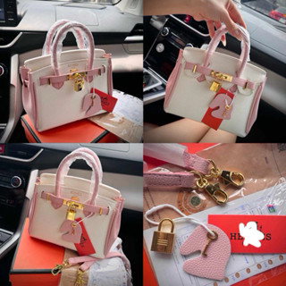 Túi H.M Birkin nữ màu hồng trắng , Túi xách nữ đeo chéo HM size 20 quai xách sang chảnh mẫu mới