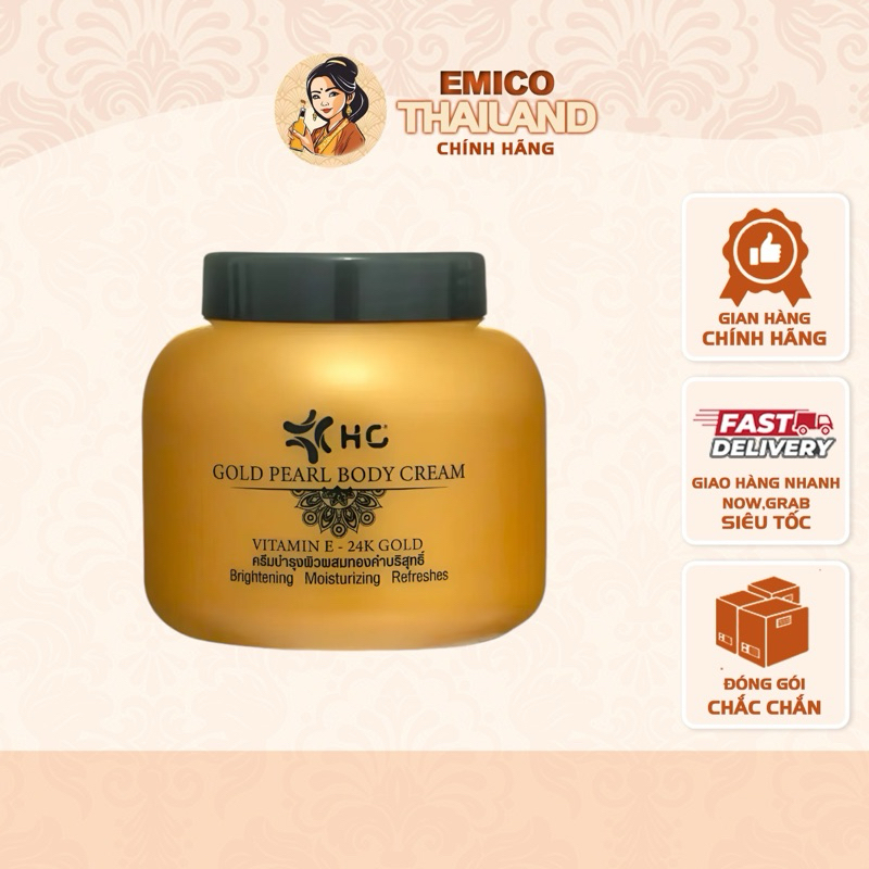 Kem Dưỡng Hc Gold Pearl Body Cream Vitamin E 24K Gold Thái Lan 200ml