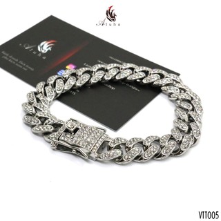  Vòng tay Cuban Bracelet đính đá Rhinestone độ tinh khiết AAA phong cách HIPHOP - VTT005 - Aluha 