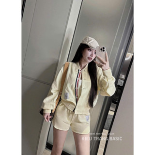 Sét Bộ Đồ Nữ Mùa Đông, Áo Khoác Nỉ Phối Viền Sọc Mix Quần Sooc Đùi Nữ Chất Nỉ Dày Dặn Đi Chơi, Chụp Ảnh Đều Xinh