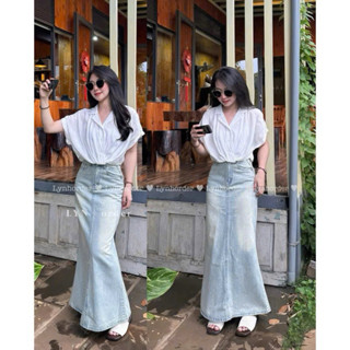 Chân váy jeans đuôi cá dáng dài có xẻ sau, váy lưng cao tôn dáng ( dài ~96cm )